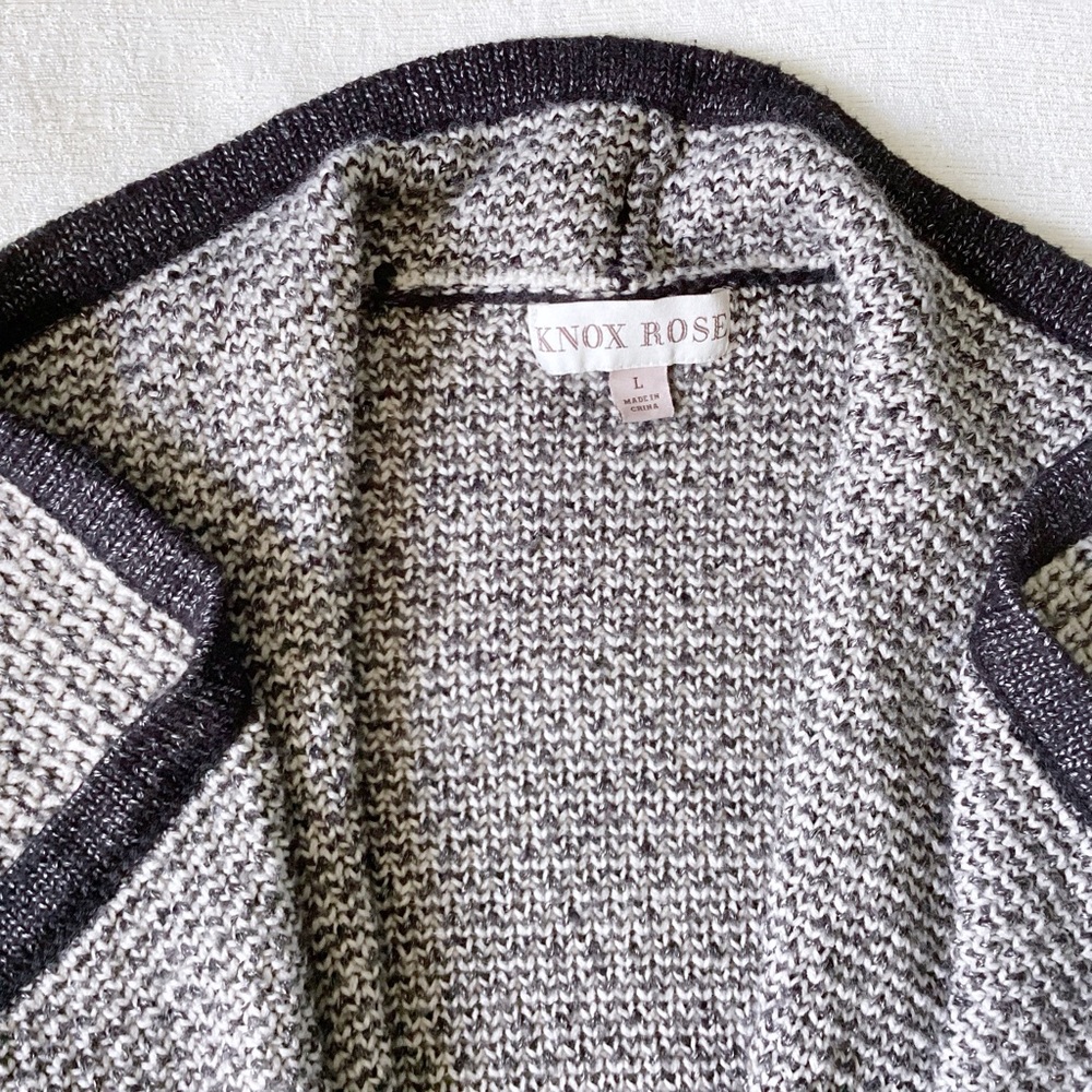 Knox Rose Open Front Waterfall Cardigan Womans Size Large Black & Cream Longline - Picture 3 of 12